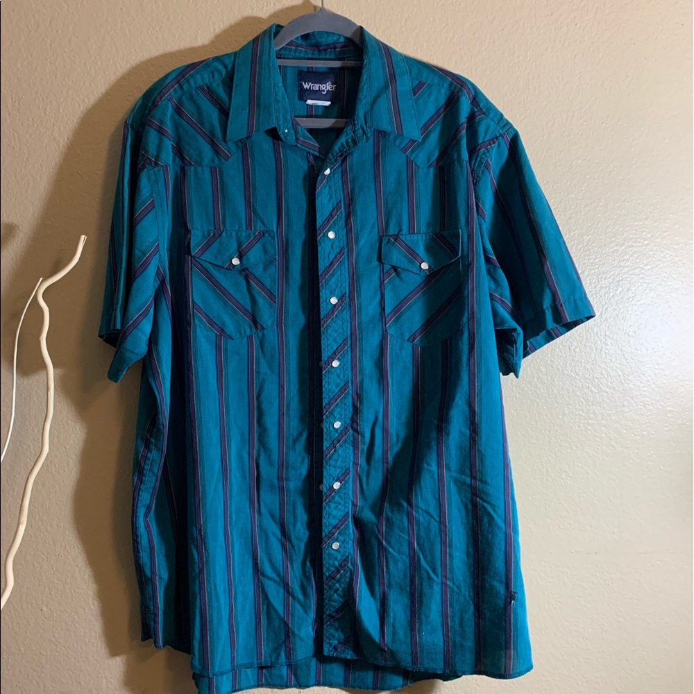 vintage wrangler button down - short sleeve Pearl buttons long/tall - lg 80s